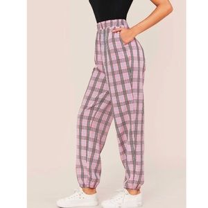 💕SHEIN Elastic Waist Slant Pocket Tartan Pants💕